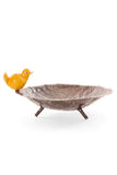 Birdbath & Yellow Bird of Recycled Metal & Stone